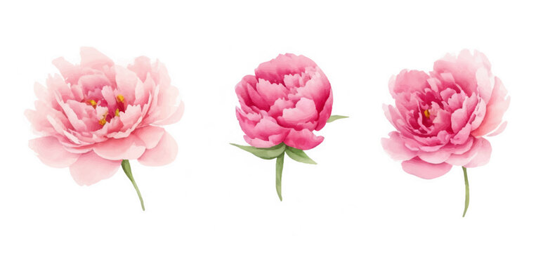 Set flowers watercolor, Pink flowers	