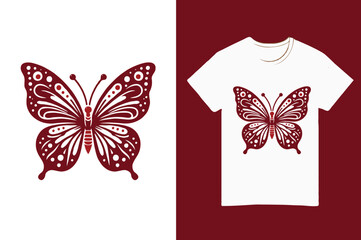  Butterfly Drawing on Designer T-Shirt ,  Insect Animal Butterfly T-Shirt Design.