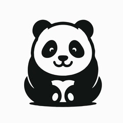  Panda Silhouette in Black on White Background, Silhouette Icon on White Background.