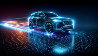Futuristic smart connected car. Future automotive technology. Digital car wallpaper.