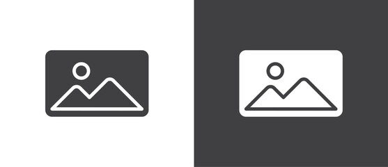 Landscape image icon in flat style. Picture icons. Gallery icon vector illustration. Gallery, image, picture symbol, photo signs. Picture vector icon in black and white background.