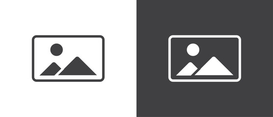 Simple picture icon. Landscape photo image icon. Gallery flat icon vector illustration. Gallery, image, picture symbol, photo signs. Picture vector icon in black and white background.