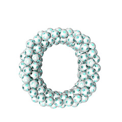 Symbol made from turquoise soccer balls. letter o