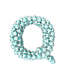 Symbol made from turquoise soccer balls. letter q
