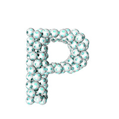 Symbol made from turquoise soccer balls. letter p