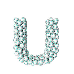 Symbol made from turquoise soccer balls. letter u