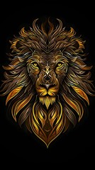 Fiery Ornate Lion Illustration in Amber Tones - A Luxurious and Powerful Smartphone Wallpaper