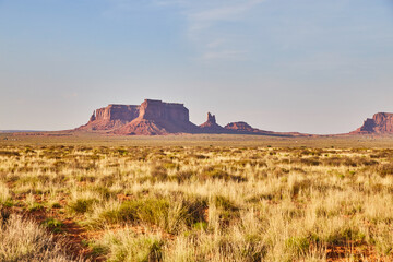 Serene Desert Mesas and Golden Grasses, Monument Valley