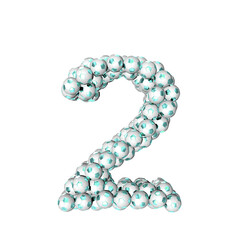 Symbol made from turquoise soccer balls. number 2