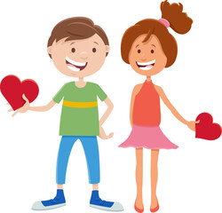 cartoon girl and boy characters on Valentines Day
