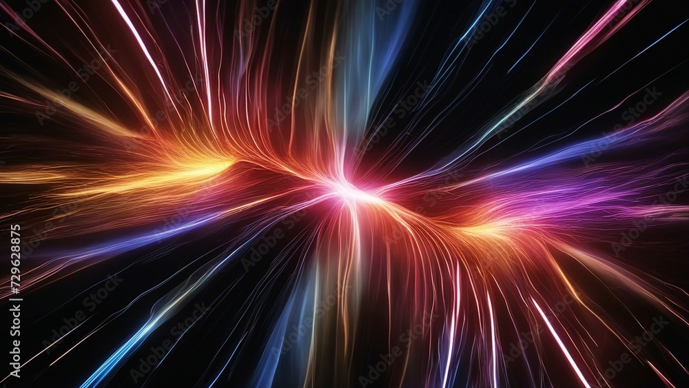 Wall mural abstract background with glowing lines two abstract energy beams of different colors colliding in a 