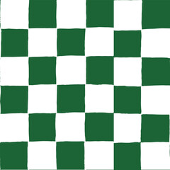Seamless vector repeating pattern with hand drawn checkerboard in green and white. St Patricks day, spring green, gardening background.