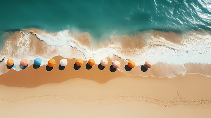 Fototapeta premium Aerial view of beautiful beach, simple, calm composition in clear blue