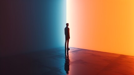 Duality in Illumination: Person Amidst Dark and Light Zones | Ultra Realistic 8K | Mirrorless Camera | AdobeStock