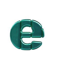 Symbol made of turquoise vertical blocks. letter e