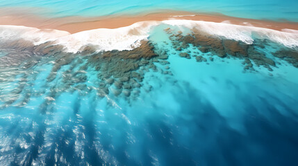 Fototapeta premium Aerial view of beautiful beach, simple, calm composition in clear blue