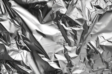 Shiny wrinkled silver foil texture. Crumpled metal background