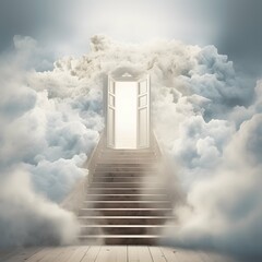 Stairway and door in the clouds