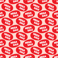 Mega Sale Red Stickers Seamless Pattern. Ready design for your shop. Stock vector.