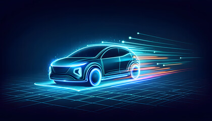 Obraz premium Futuristic smart connected car. Future automotive technology. Digital car wallpaper.
