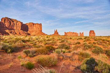 Monument Valley Mesas at Golden Hour, Arizona Desert Landscape