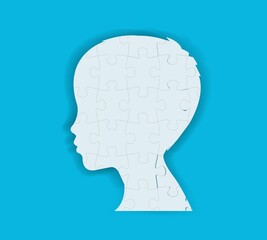Poster With Human Head Profile With Puzzle