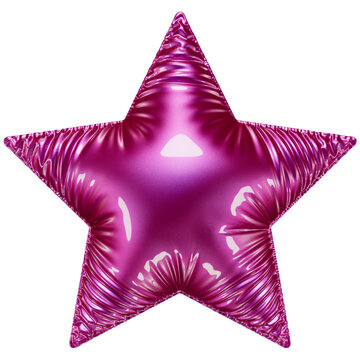 Bright pink star. Glossy inflatable balloon in the shape of a five-pointed star. Photorealistic 3D render.