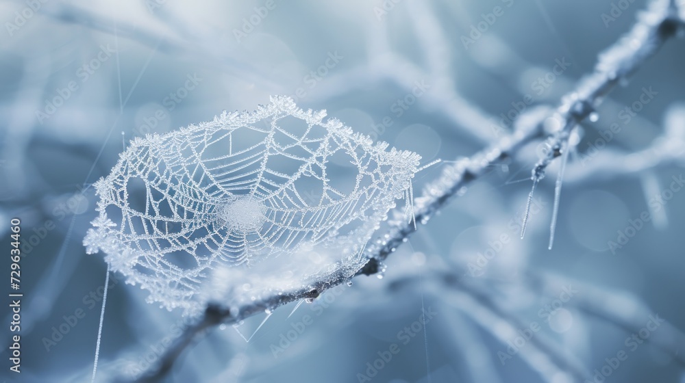 Wall mural a close up of a leaf on a tree branch with drops of water on the leaves and drops of dew on the leav