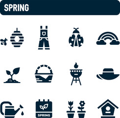 Spring icons. Spring season vector set. Nature and life. Filled icon design.