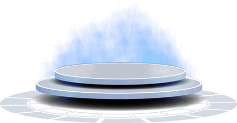 Futuristic Platform Amidst Ethereal Blue Mist - A Visionary Display of Modern Technology and Innovation, Perfect for Presentations, Showcases, and Product Launches