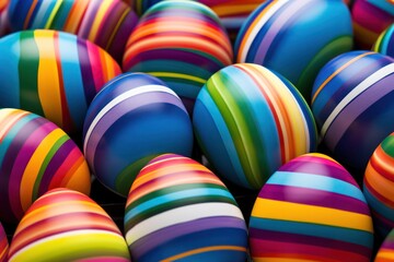 Fototapeta na wymiar Easter eggs painted with rainbow spectrum closeup