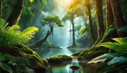 calm river in the jungle forest