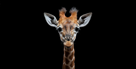 Obraz premium Giraffe puppy animal face portrait on black background
