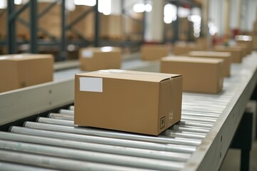 Cardboard box packages Conveyor belt Warehouse Fulfillment center E-commerce
