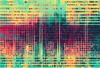 abstract glitch art with halftone dots in bright pop colors