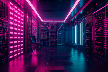 futuristic cpu is sitting in an empty room