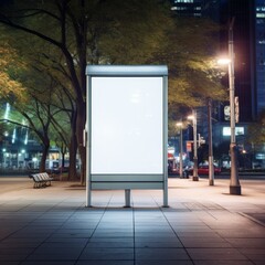 Blank billboard at night on a city street for advertising