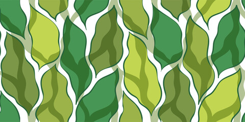 Green leaves seamless vector pattern. Watercolor leaf background, textured jungle print