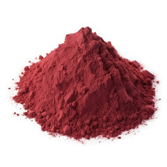 close up pile of finely dry organic fresh raw barberry bark powder isolated on white background. bright colored heaps of herbal, spice or seasoning recipes clipping path. selective focus - obrazy, fototapety, plakaty