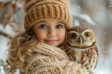 A very beautiful girl with an owl generative ai