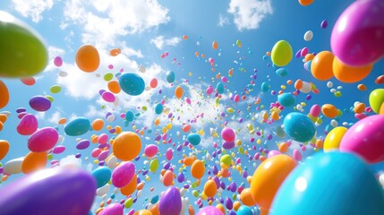  a bunch of balloons floating in the air with a blue sky in the back ground and clouds in the back ground and a lot of balloons floating in the air.