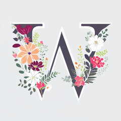 Blossoming Elegance: Floral Lettering Typography on White Canvas , Elegant Flower Letters Typography Made with Flowers on White Background.