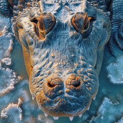 Crocodile seen from above drone camera capture in swamp object at close range, exotic predator texture, good for animal lovers, blogs, web, advertising, business etc. Generative Ai