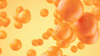 Juicy oranges floating against orange background