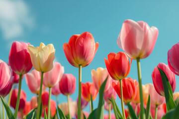 Vibrant Tulips Reaching for the Sky, a Spring Spectacle.