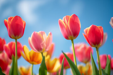 Vibrant Tulips Reaching for the Sky. A flower spring Spectacle in the field.