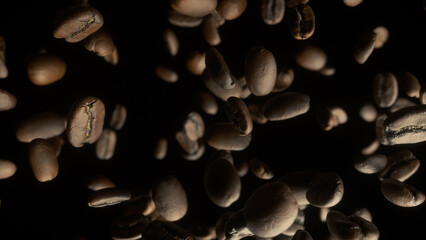 Coffee Beans Over Black Background