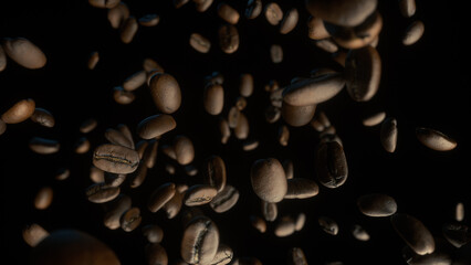 Coffee Beans Over Black Background