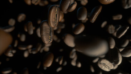 Obraz premium Coffee Beans Over Black Background