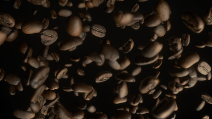 Coffee Beans Over Black Background